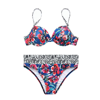 Bikini sexy con cuello halter y estampado floral a la moda para mujer