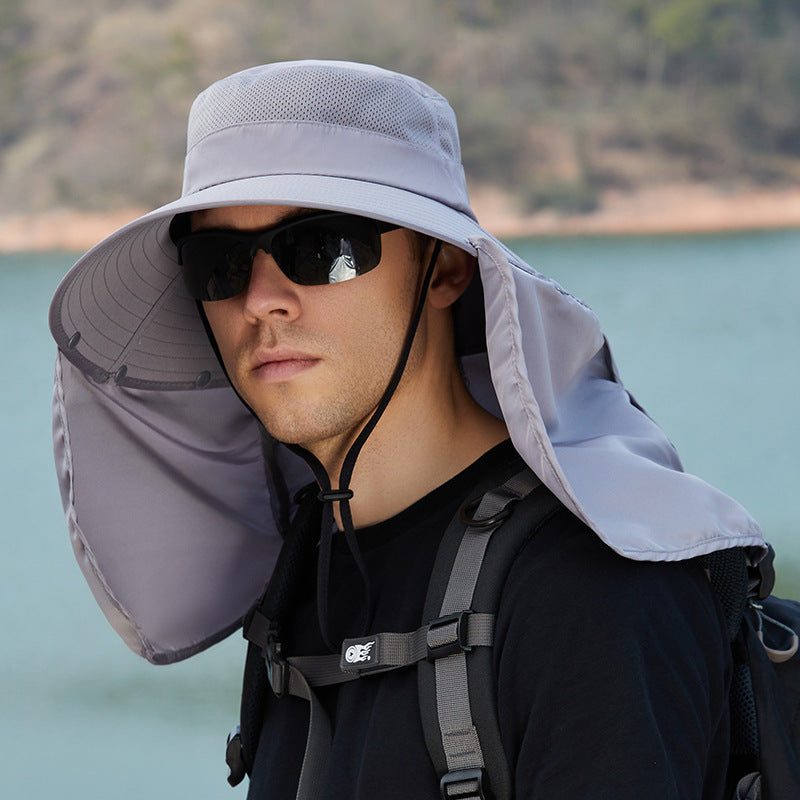 Men Casual Solid Color Outdoor Face Covering Oversized Shawl Sun Hat