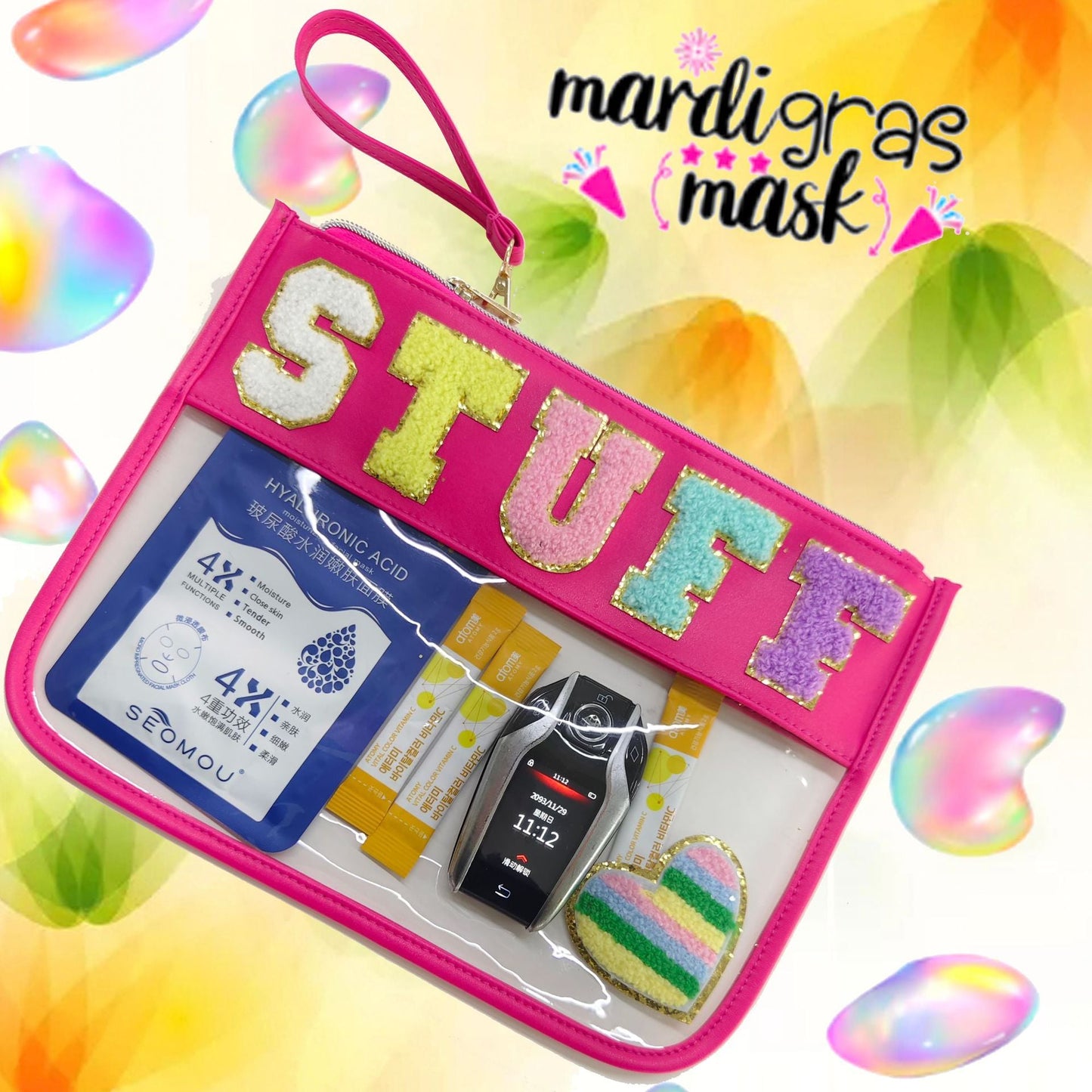 Bolsa de cosméticos con diseño de toalla y letras sencillas para mujer