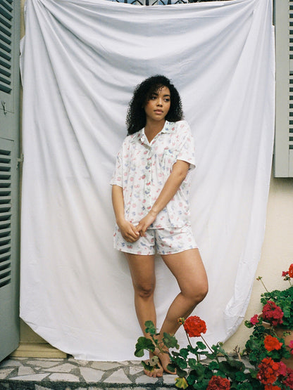 Women Casual Floral Printed Short-Sleeve Pajama Set
