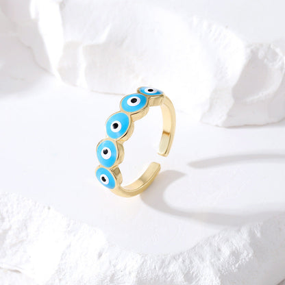 Conjunto de anillos de aleación con diseño geométrico de ojo de diablo para mujer