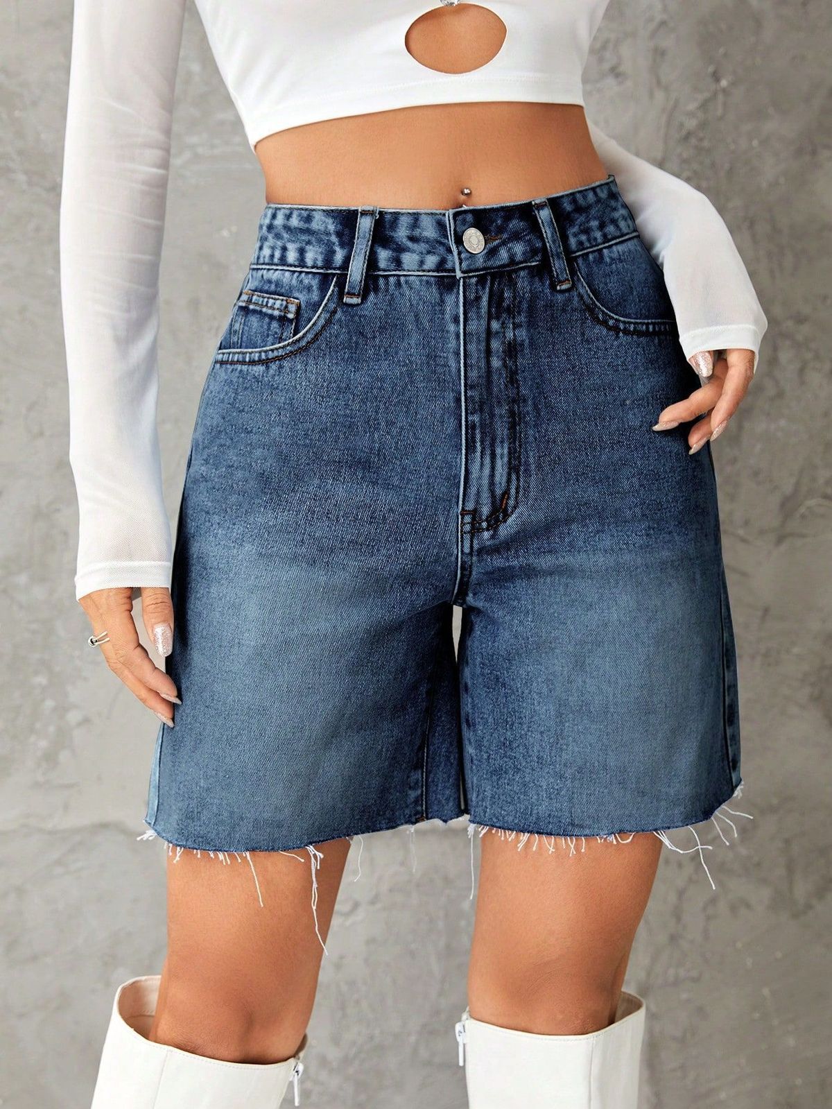 Pantalones cortos vaqueros de cintura alta informales de moda para mujer con algodón y poliéster