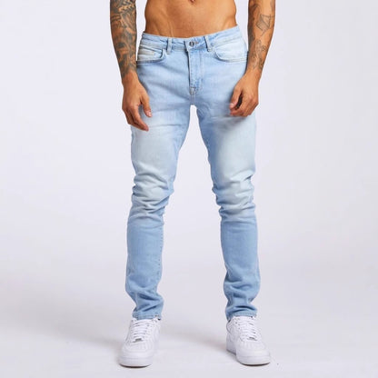Men's Slim Fit Micro-Elastic Denim Jeans with Solid Color Design