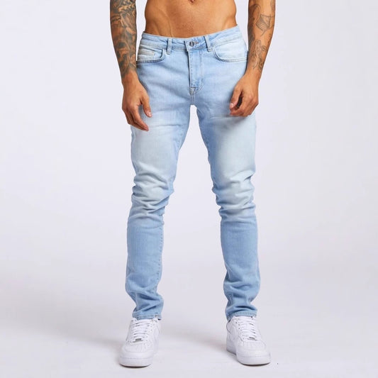 Men's Slim Fit Micro-Elastic Denim Jeans with Solid Color Design