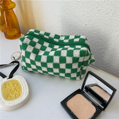 Bolsa de cosméticos de punto con cuadros coreanos en colores contrastantes