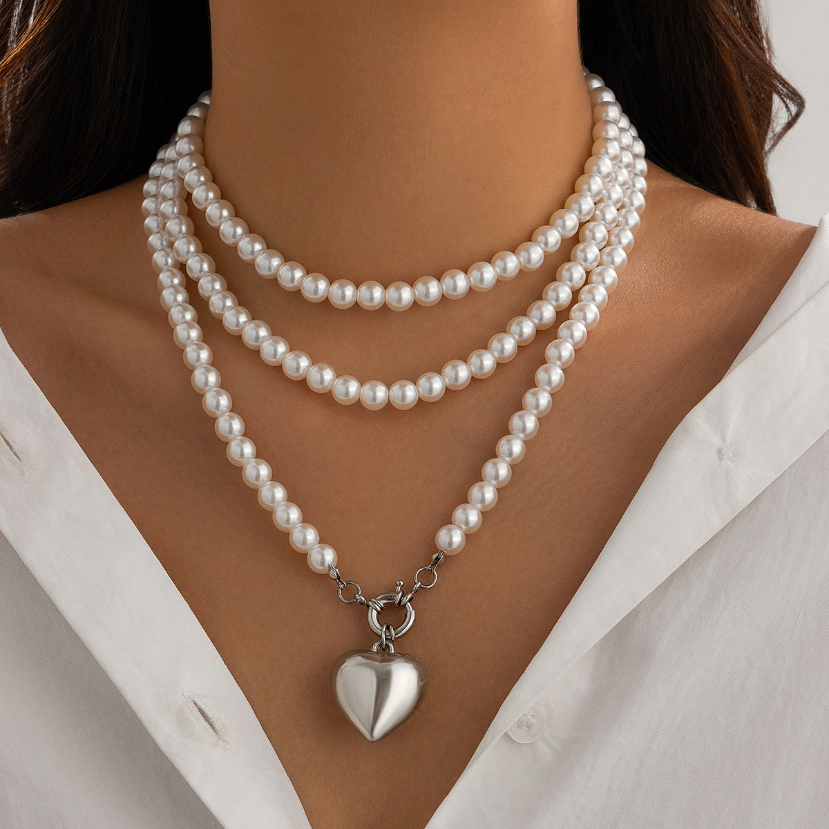 Collier pendentif multicouche personnalisé en forme de cœur