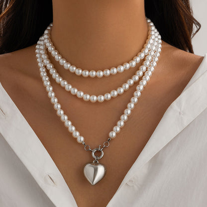 Collier pendentif multicouche personnalisé en forme de cœur
