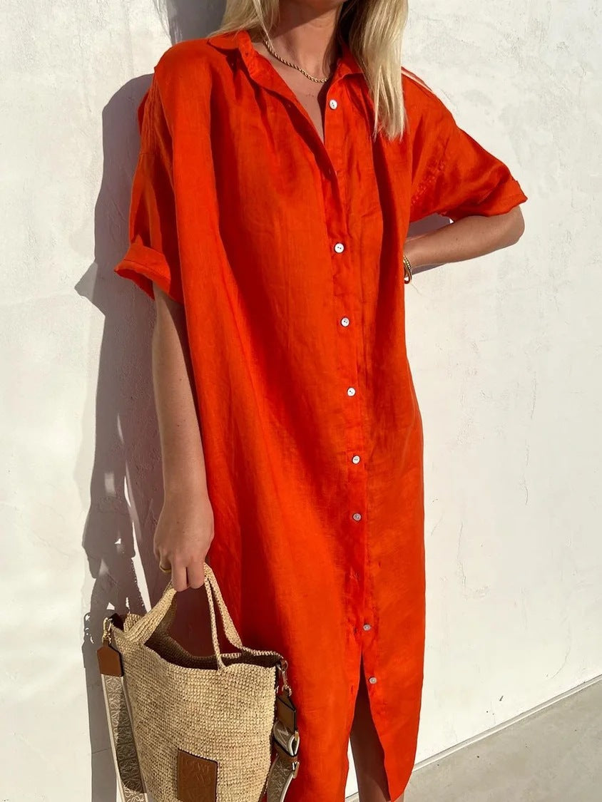 Vestido largo elegante informal de manga corta para mujer
