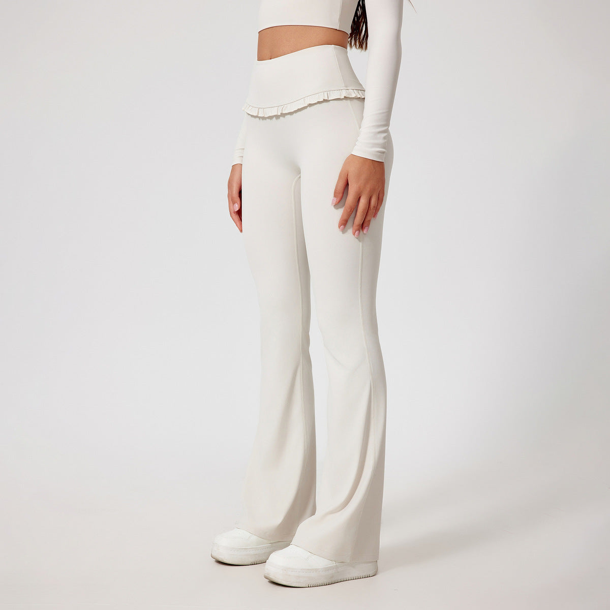 Women Fashion Casual Solid Color Lace Edge Yoga Pants