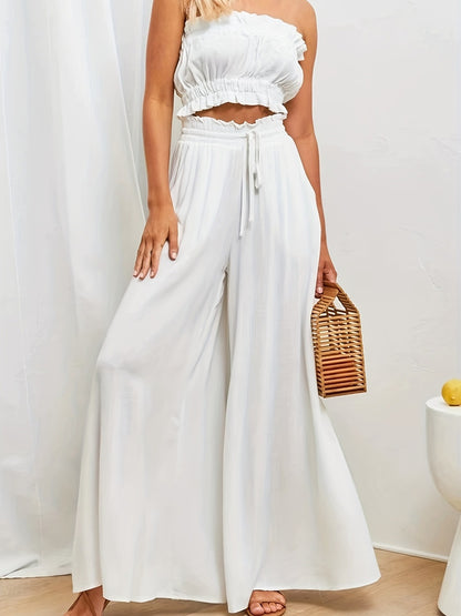 Women Fashion Casual Loose Solid Color Drawstring Pants