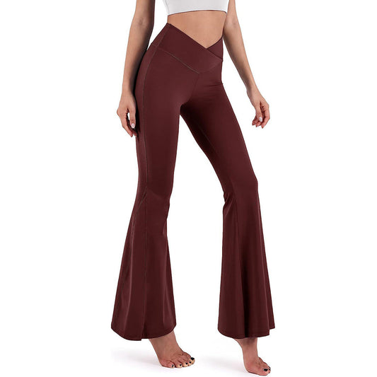 Pantalon de yoga taille haute croisé de couleur unie pour femme