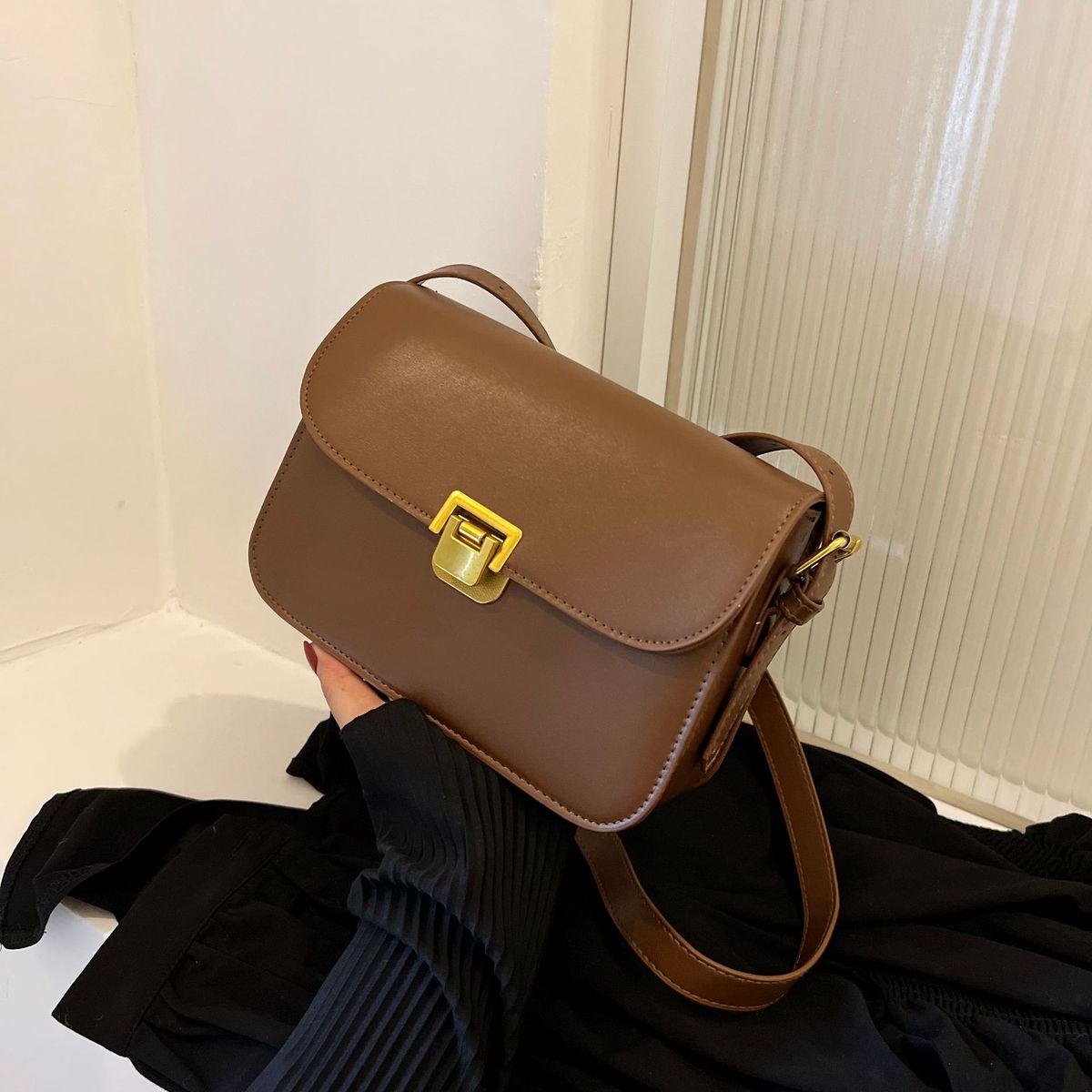 Bolso de hombro cuadrado pequeño de color liso a la moda para mujer