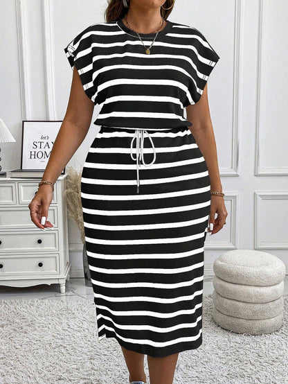 Vestido informal de rayas de talla grande para mujer
