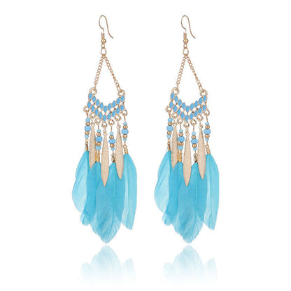 High-Value Feather Bohemian Long Tassel Earrings