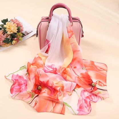 Bufanda de gasa con estampado de flores para primavera y verano