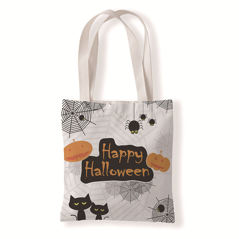 Bolsa de lona con diseño de calabaza y murciélago de Halloween