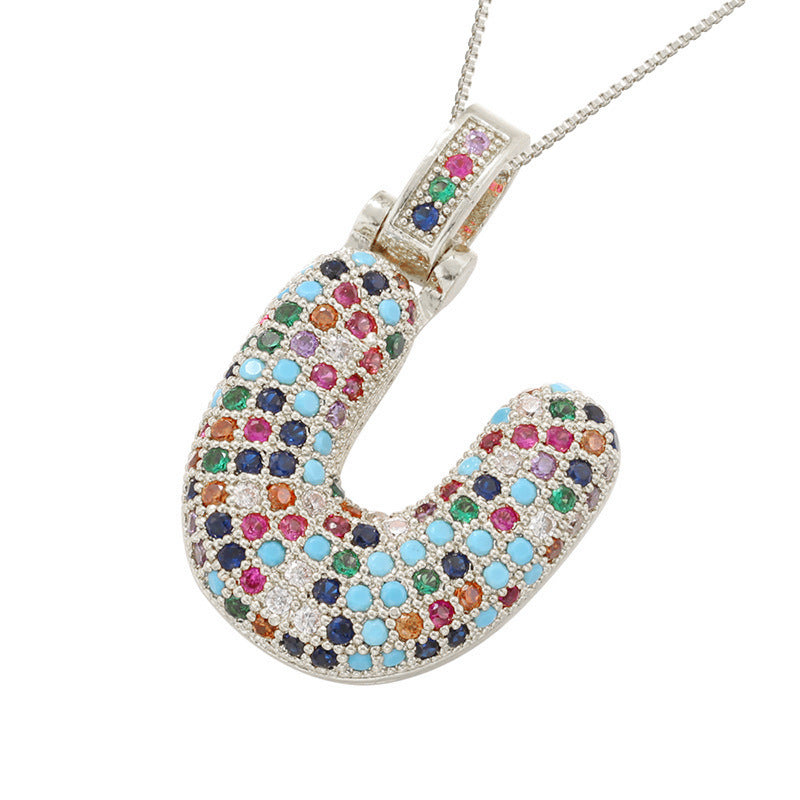 Collar con colgante de alfabeto dorado y circonita multicolor para mujer, joyería de moda