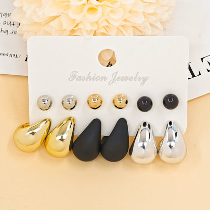 Women Fashion Solid Color Resin Water Drop Earrings 3-Pair Set