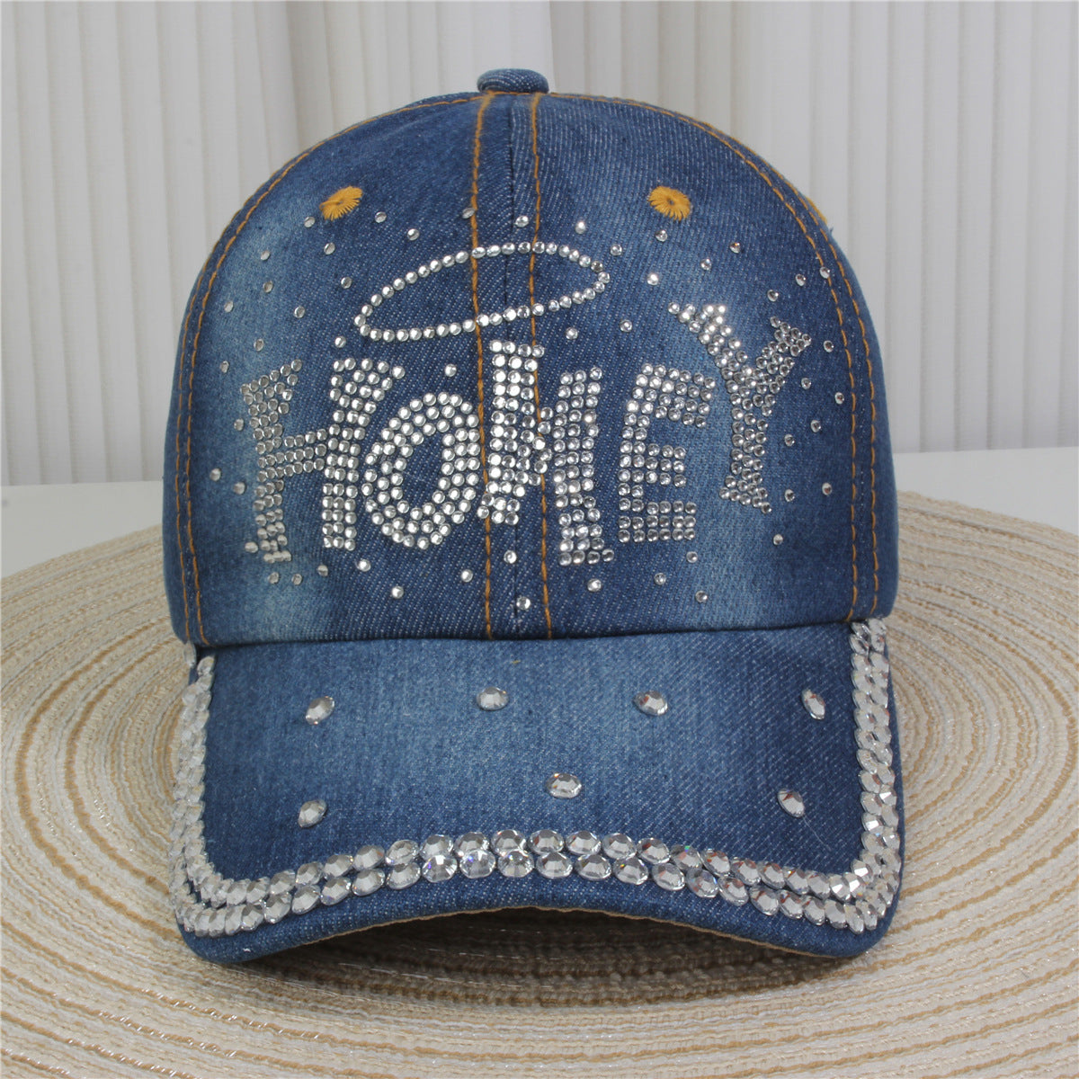 Fashion Casual Denim Rhinestone Sequins Baseball Cap