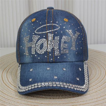 Fashion Casual Denim Rhinestone Sequins Baseball Cap