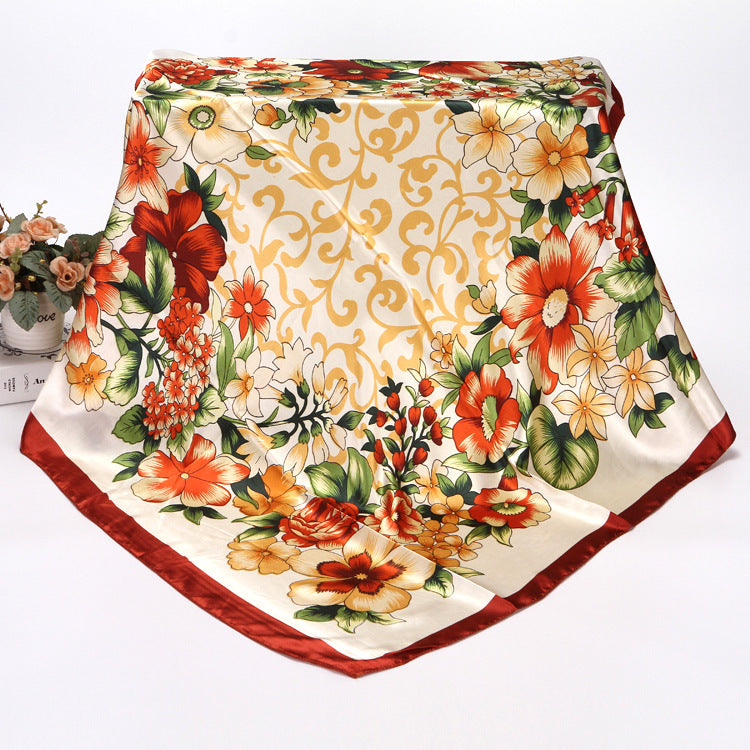 Bufanda de seda cuadrada grande con estampado floral para mujer, accesorio elegante