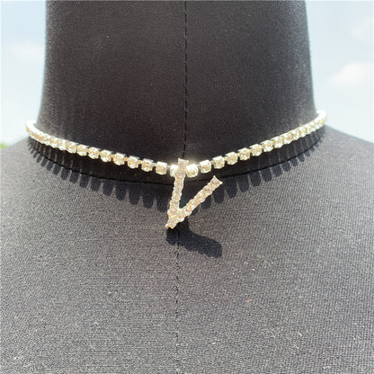 Women Rhinestone Alphabet Necklace