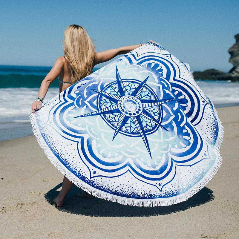 Toalla de playa informal de moda con borlas estampadas redondas