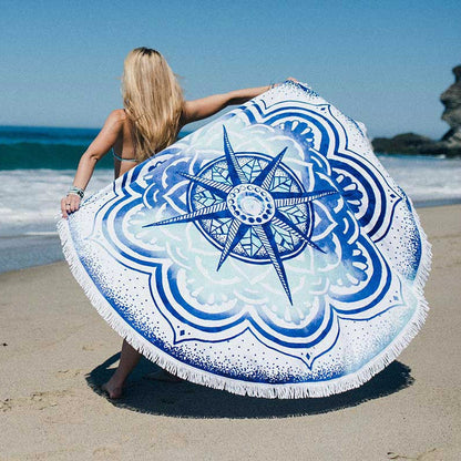 Toalla de playa informal de moda con borlas estampadas redondas
