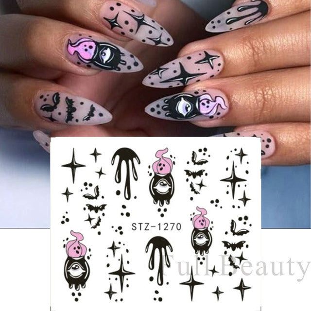 Autocollants pour ongles motif crâne et feuille d'érable pour femme, mode Halloween