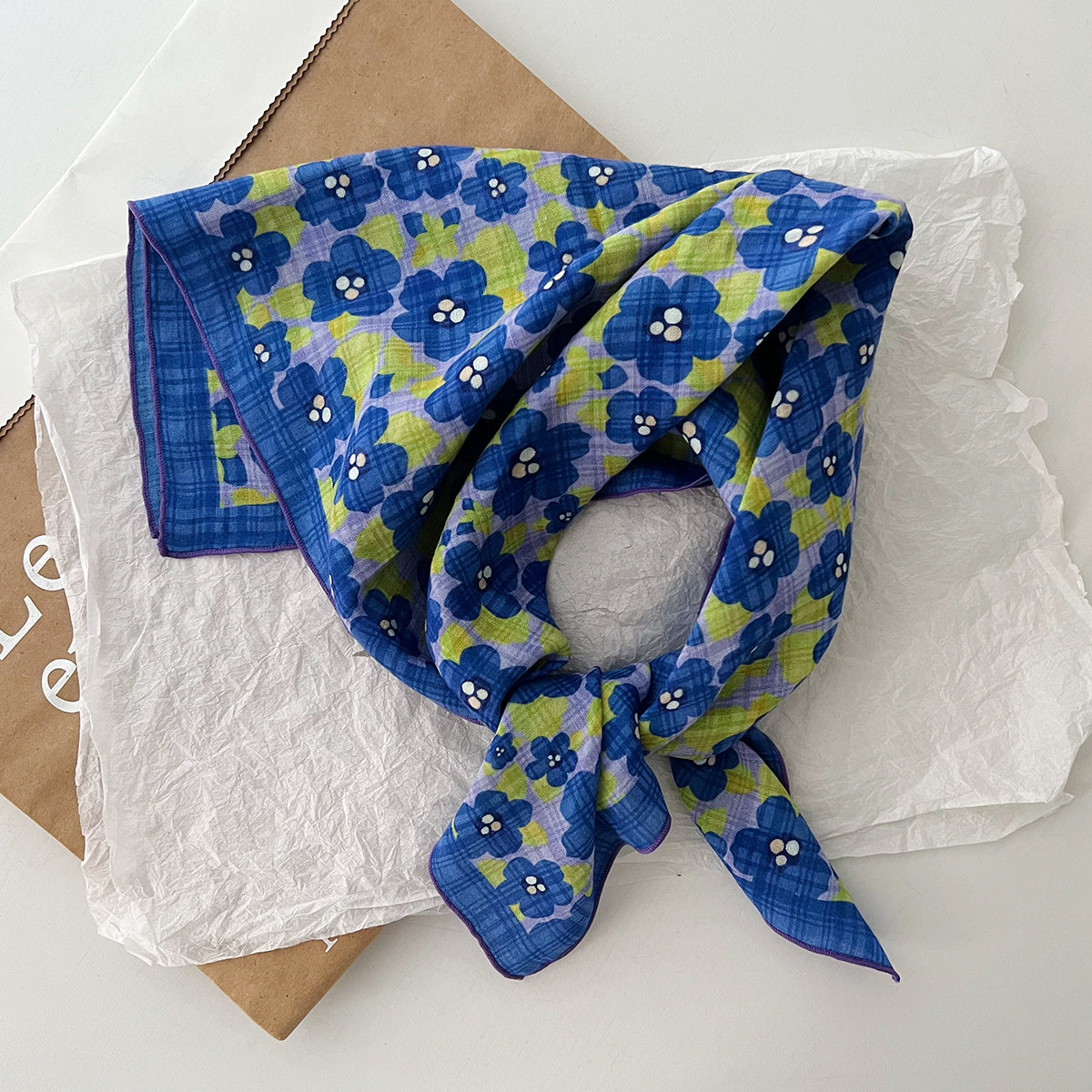 Bufanda de seda cuadrada con estampado floral informal para mujer, accesorio de moda de algodón