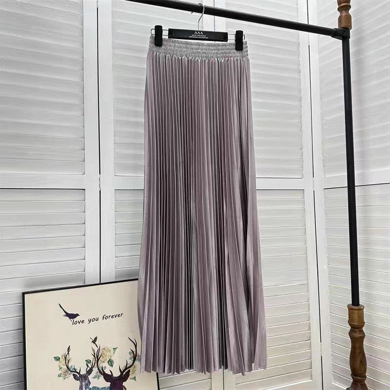 Women Fashion Solid Color Pleated Skirt in Cotton Silk