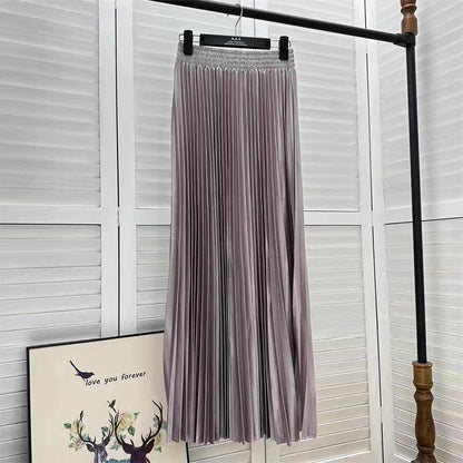 Women Fashion Solid Color Pleated Skirt in Cotton Silk