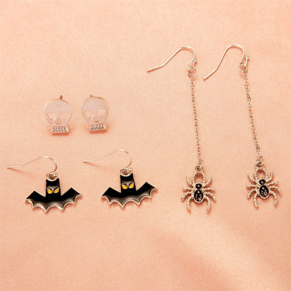 Halloween Women Cartoon Skeleton Pumpkin Bat Earrings