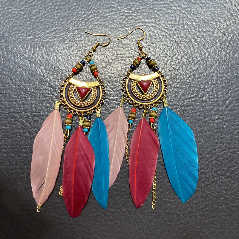 High-Value Feather Bohemian Long Tassel Earrings