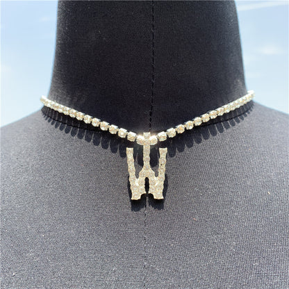 Women Rhinestone Alphabet Necklace