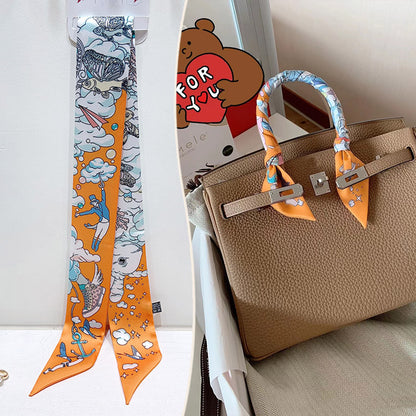 Bufanda con asa para bolso con lazo estampado de moda