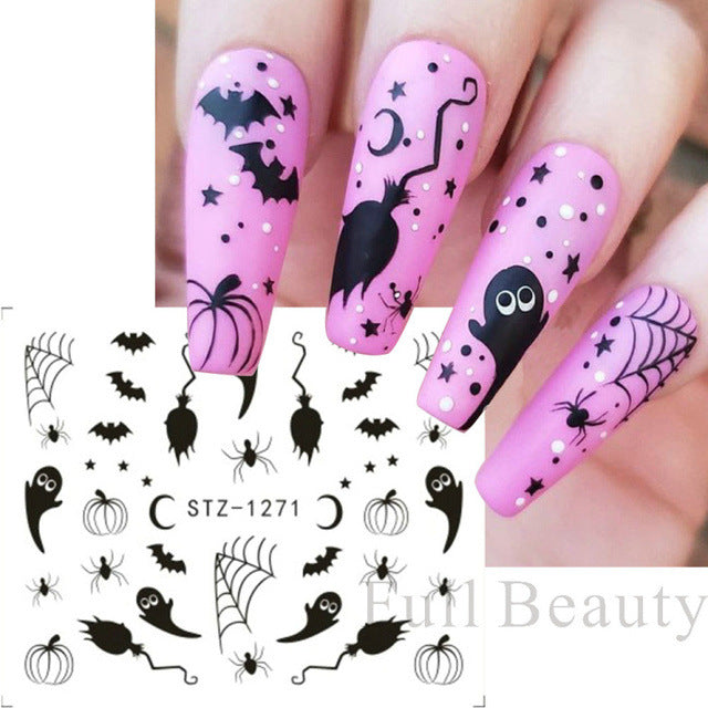 Autocollants pour ongles motif crâne et feuille d'érable pour femme, mode Halloween
