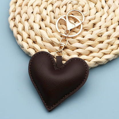 Women Fashion Creative Solid Color Leather Heart-Shaped Bag Pendant Keychain