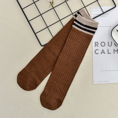 Calcetines de algodón apilados para mujer, color liso, grosor medio