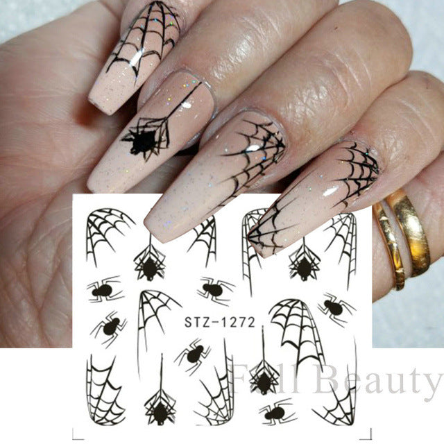 Autocollants pour ongles motif crâne et feuille d'érable pour femme, mode Halloween