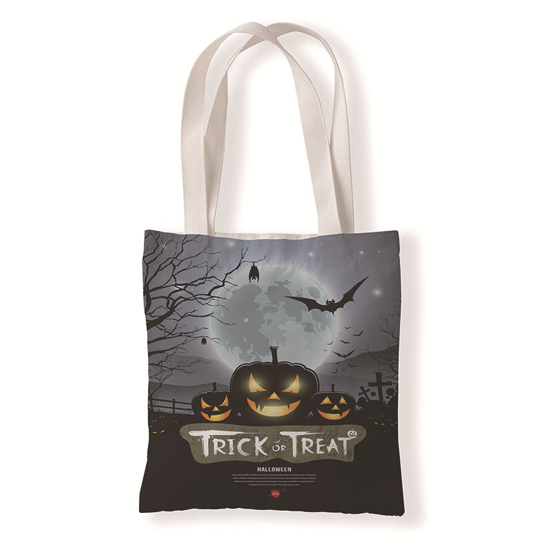 Bolsa de lona con estampado de calabaza y murciélago de Halloween con dibujos animados