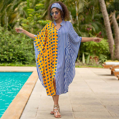 Women Fashion Summer Vacation Boho Style Leopard V Neck Loose Maxi Dress