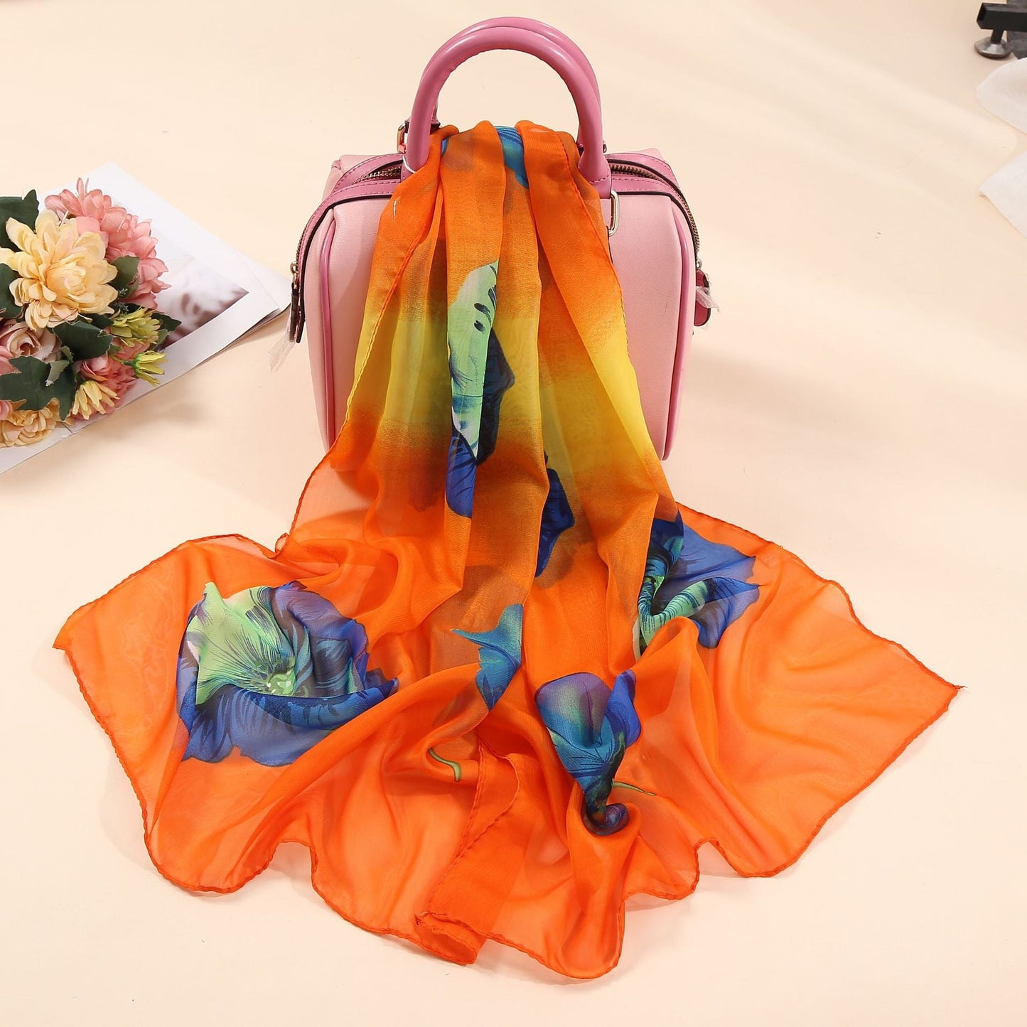 Elegante bufanda larga con estampado de flores para mujer
