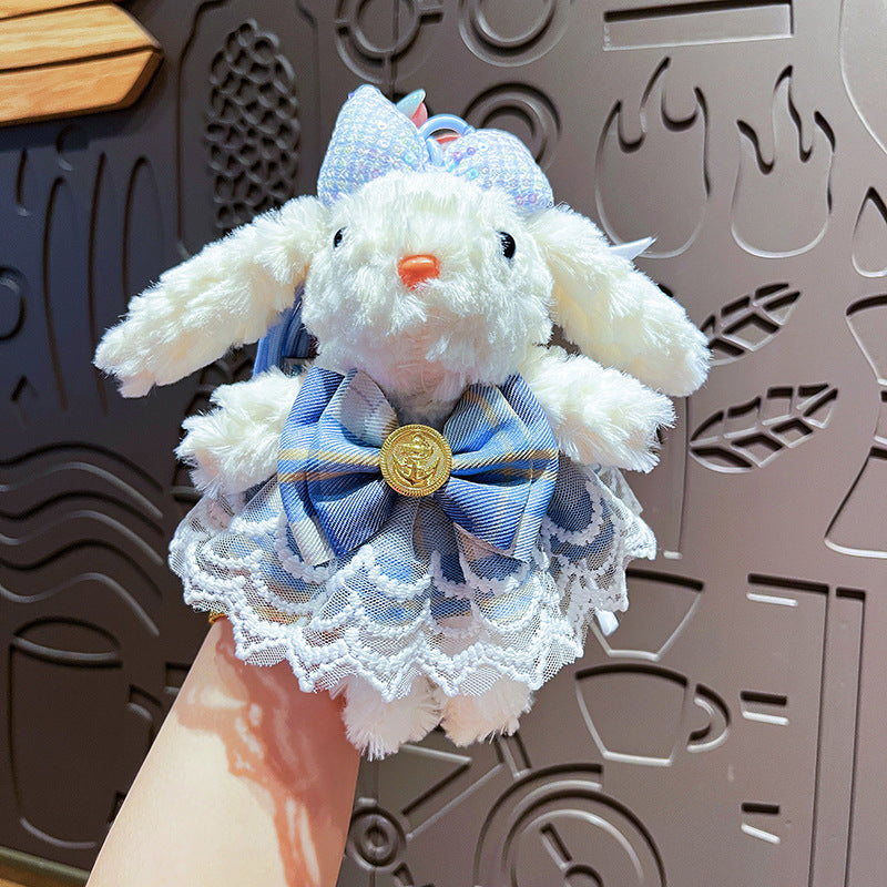 Cute Plush Long Ear Rabbit Keychain with Dress Variations