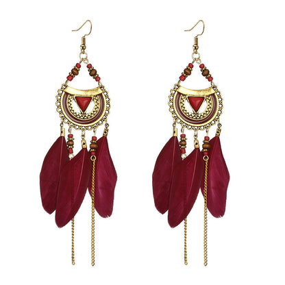 High-Value Feather Bohemian Long Tassel Earrings