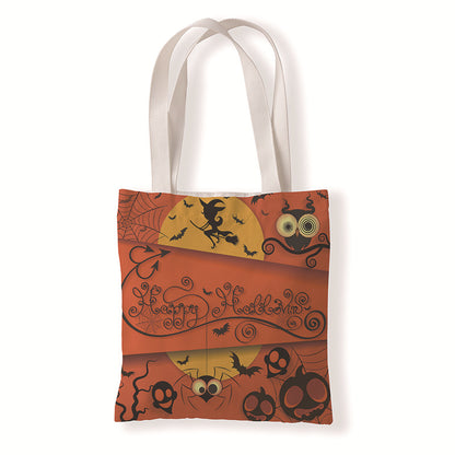 Bolsa de lona con diseño de calabaza y murciélago de Halloween
