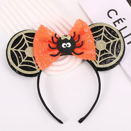 Décoration de fête d'Halloween, bandeaux amusants à paillettes, nœud, crâne, citrouille