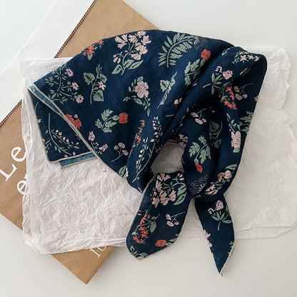 Bufanda de seda cuadrada con estampado floral informal para mujer, accesorio de moda de algodón