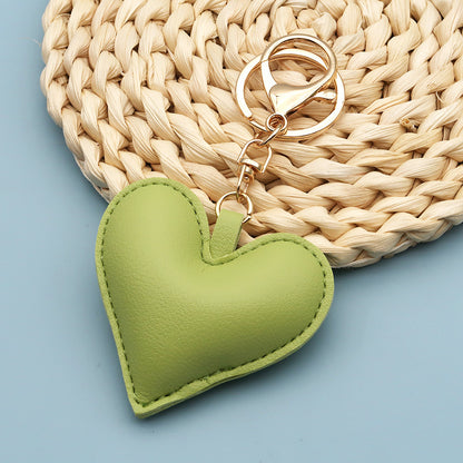 Women Fashion Creative Solid Color Leather Heart-Shaped Bag Pendant Keychain