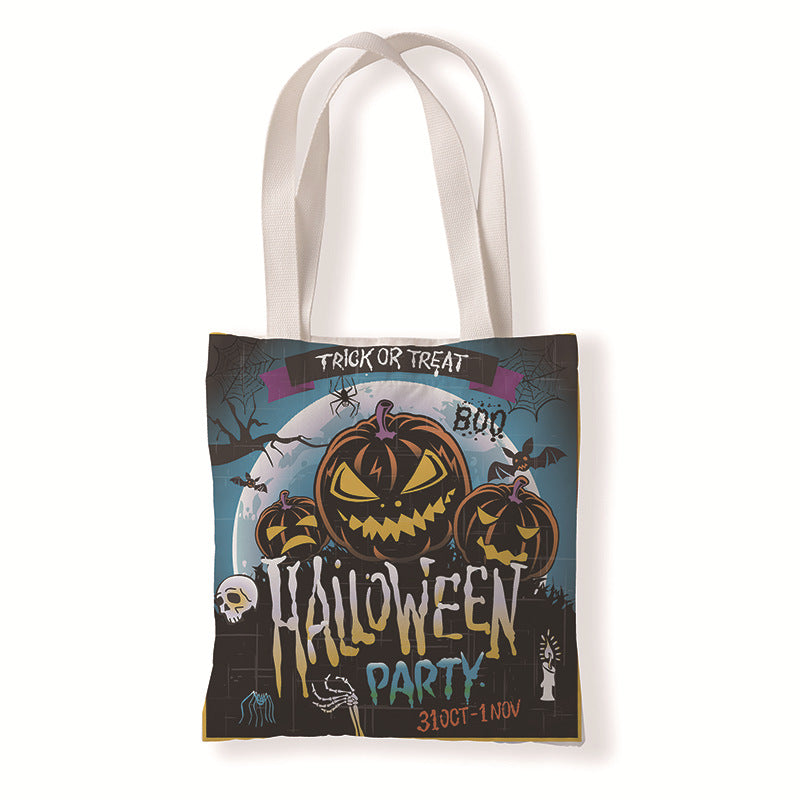 Bolsa de lona con diseño de calabaza y murciélago de Halloween